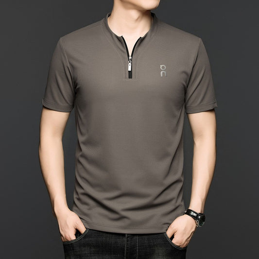 cf297-Fashion casual half zip short sleeve men's t-shirt