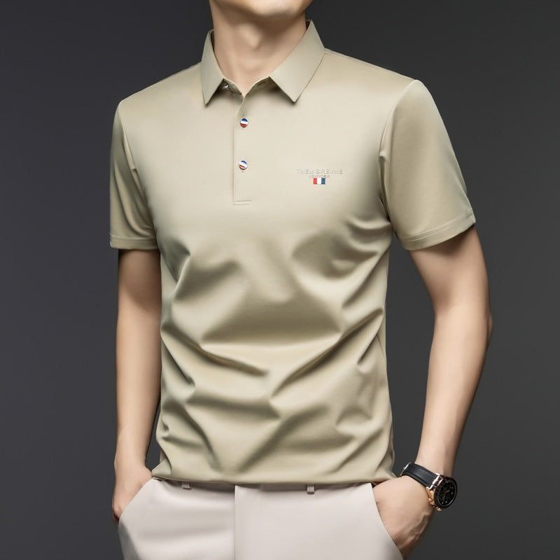 Men's summer mulberry silk short-sleeved polo shirt