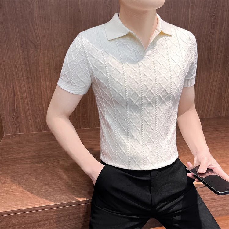 luu305-Men's summer business textured POLO shirt