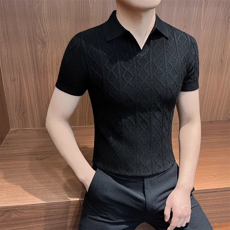 luu305-Men's summer business textured POLO shirt