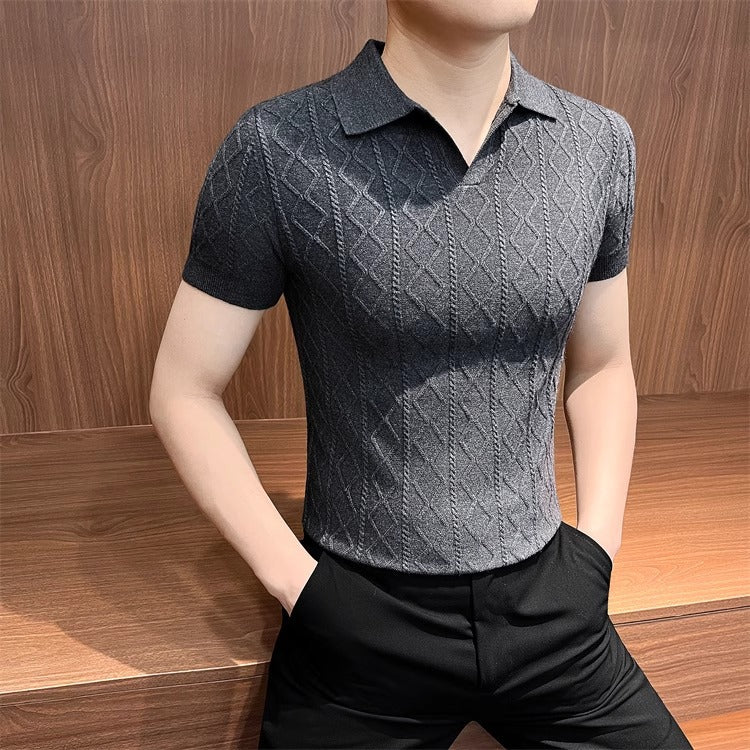 luu305-Men's summer business textured POLO shirt