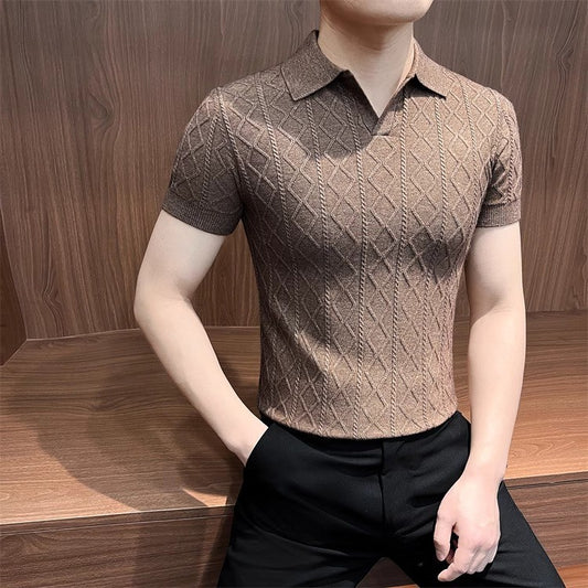 luu305-Men's summer business textured POLO shirt