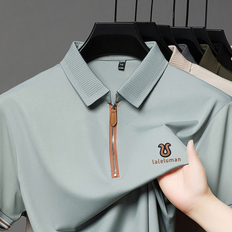 cf309-Men's Summer Casual Half Zip Short Sleeve POLO Shirt