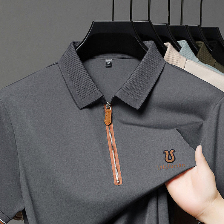 cf309-Men's Summer Casual Half Zip Short Sleeve POLO Shirt