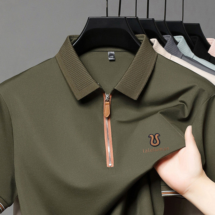 cf309-Men's Summer Casual Half Zip Short Sleeve POLO Shirt