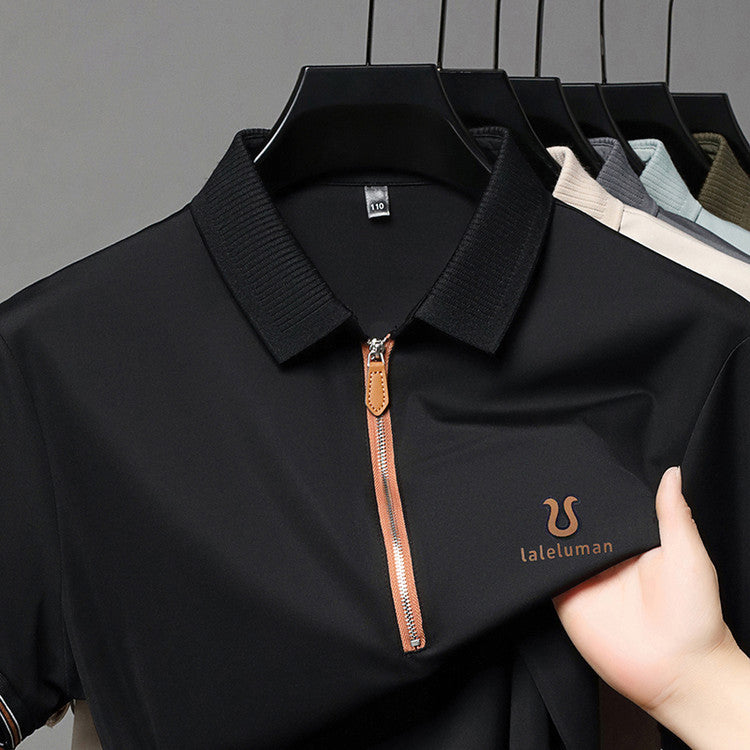 cf309-Men's Summer Casual Half Zip Short Sleeve POLO Shirt