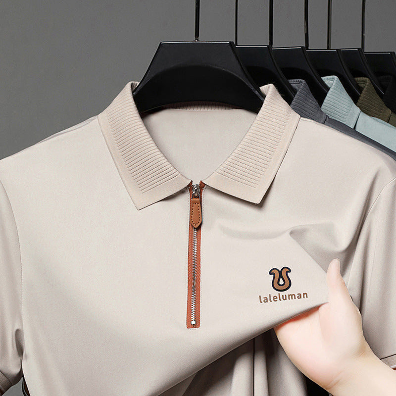 cf309-Men's Summer Casual Half Zip Short Sleeve POLO Shirt