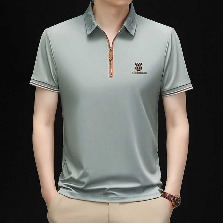 cf309-Men's Summer Casual Half Zip Short Sleeve POLO Shirt