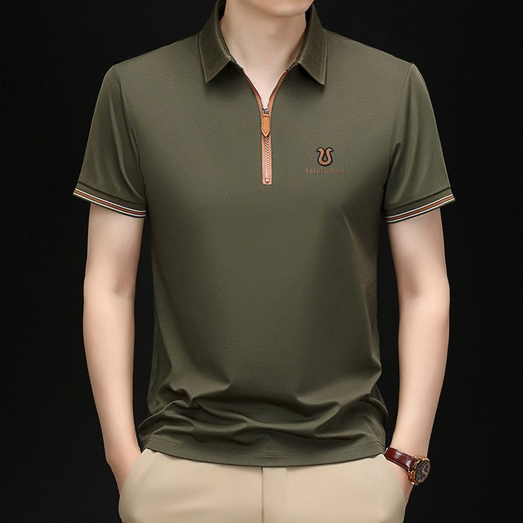 cf309-Men's Summer Casual Half Zip Short Sleeve POLO Shirt