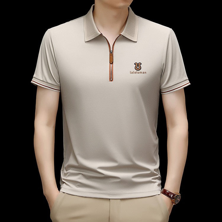 cf309-Men's Summer Casual Half Zip Short Sleeve POLO Shirt
