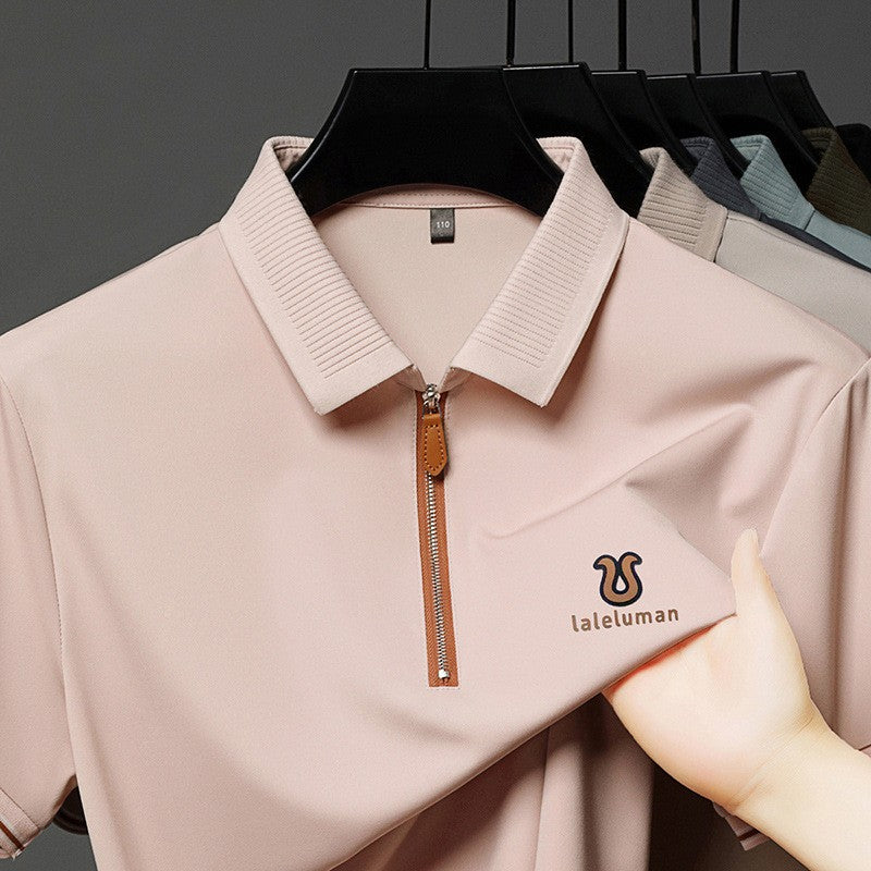 cf309-Men's Summer Casual Half Zip Short Sleeve POLO Shirt