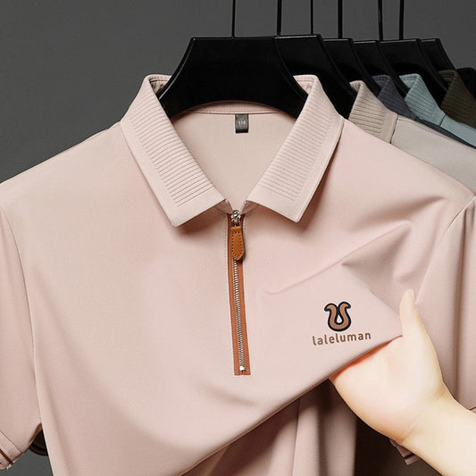 cf309-Men's Summer Casual Half Zip Short Sleeve POLO Shirt