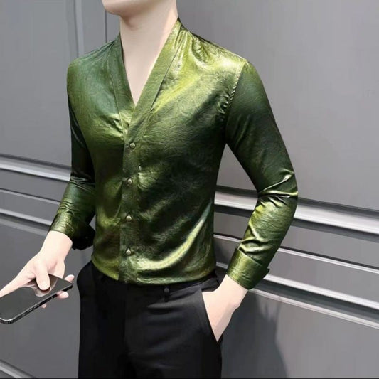luu315-Men's light luxury high-end Korean style long-sleeved shirt