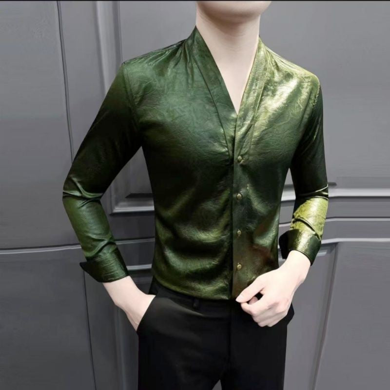 luu315-Men's light luxury high-end Korean style long-sleeved shirt