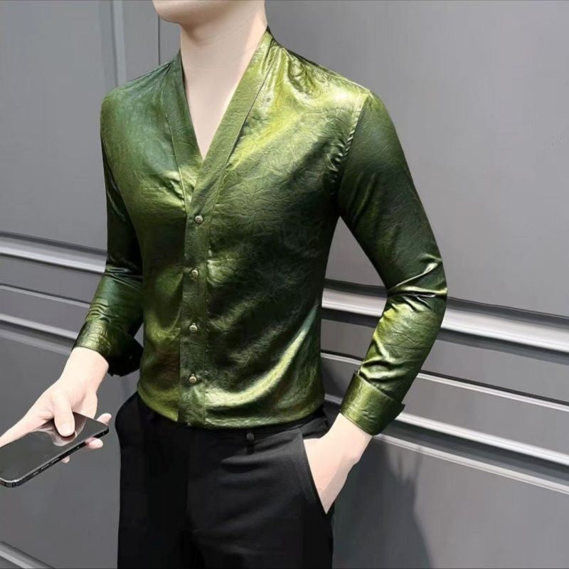 luu315-Men's light luxury high-end Korean style long-sleeved shirt