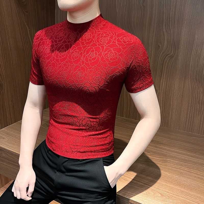 luu316-Men's high-end half-high collar short-sleeved T-shirt