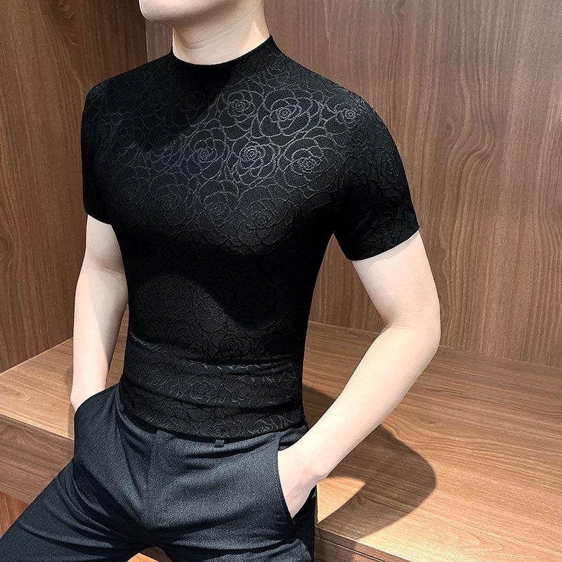 luu316-Men's high-end half-high collar short-sleeved T-shirt