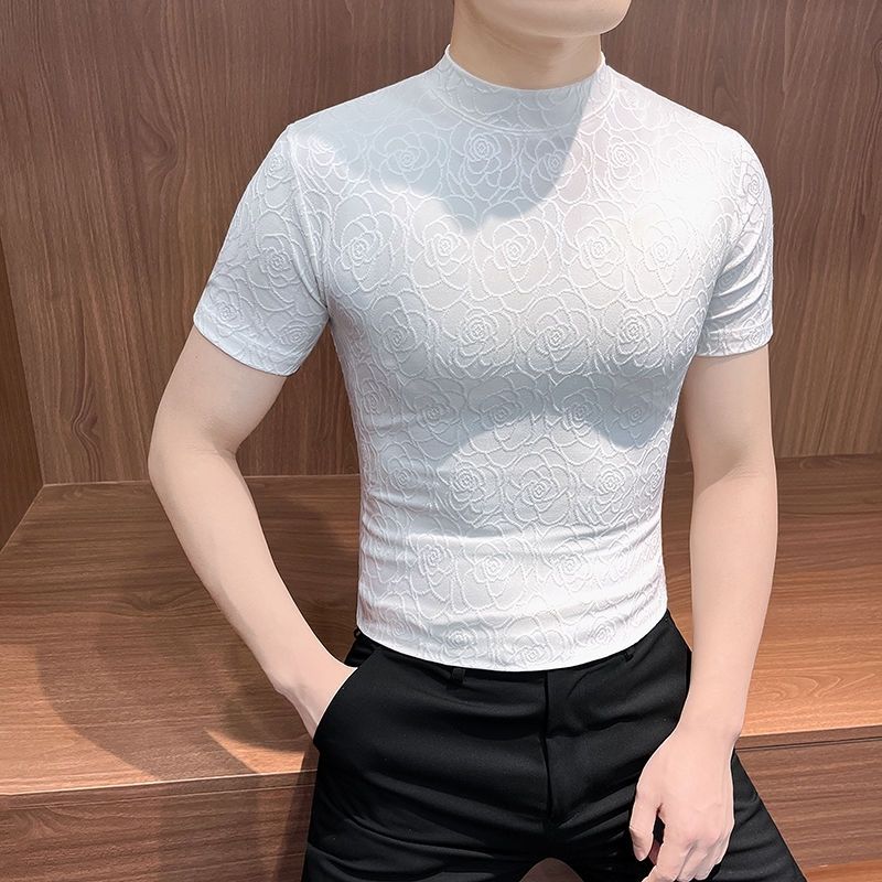luu316-Men's high-end half-high collar short-sleeved T-shirt