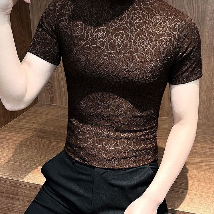 luu316-Men's high-end half-high collar short-sleeved T-shirt
