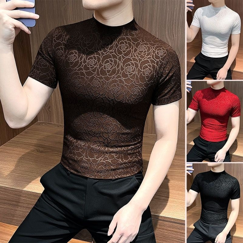 luu316-Men's high-end half-high collar short-sleeved T-shirt