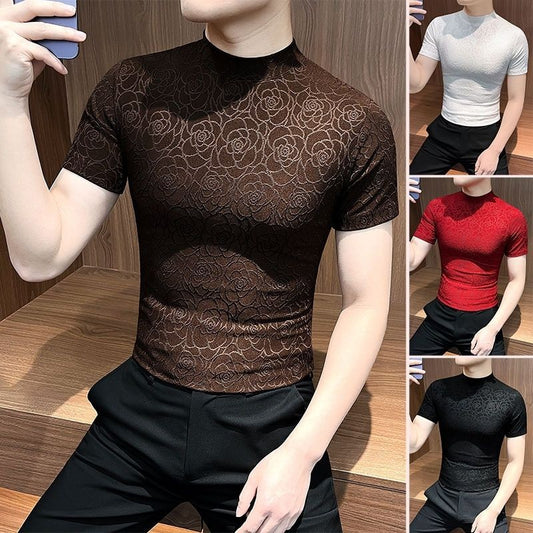 luu316-Men's high-end half-high collar short-sleeved T-shirt