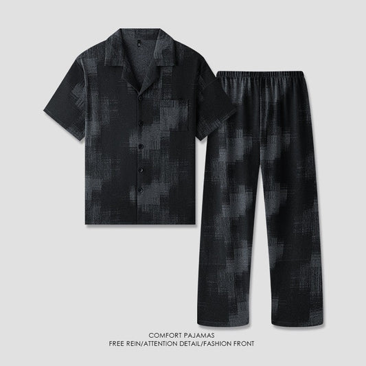 luu322-Short-sleeved loose simple high-end men's pajama set