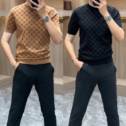 udd03-Men's fashion jacquard short-sleeved T-shirt
