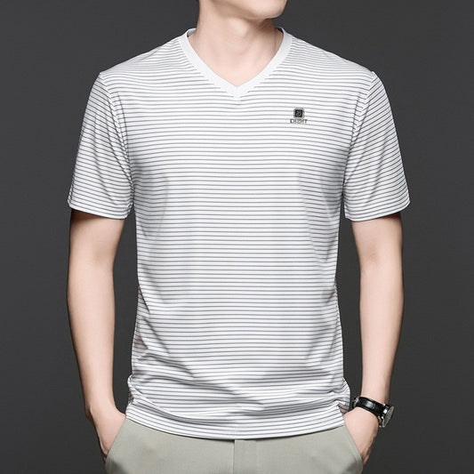 Ice Silk Men's Breathable Striped Short Sleeve T-Shirt(you388)