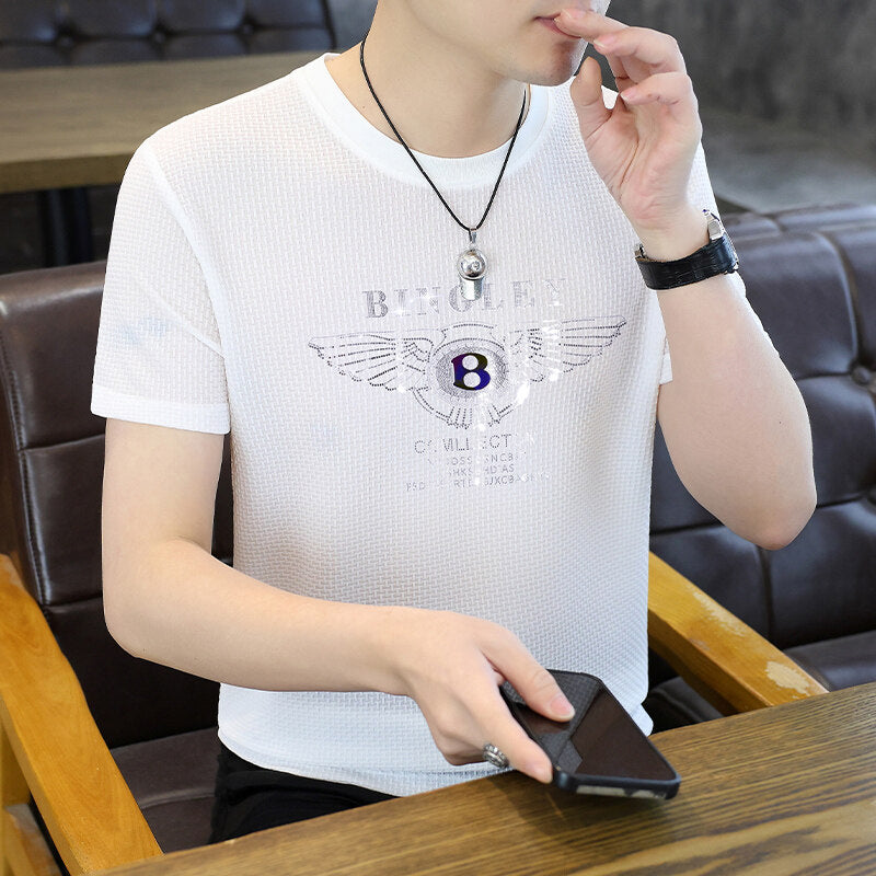 cf344-Men's round neck short sleeve fashionable versatile men's T-shirt