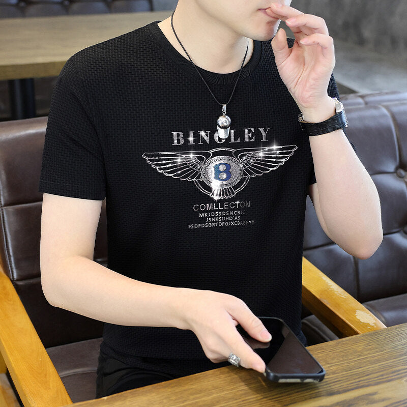 cf344-Men's round neck short sleeve fashionable versatile men's T-shirt