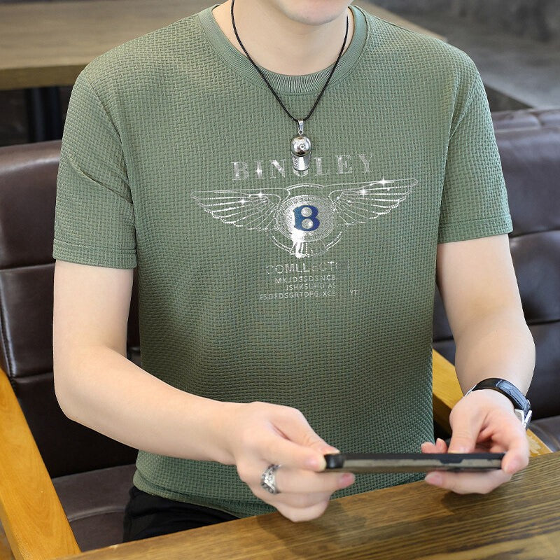 cf344-Men's round neck short sleeve fashionable versatile men's T-shirt