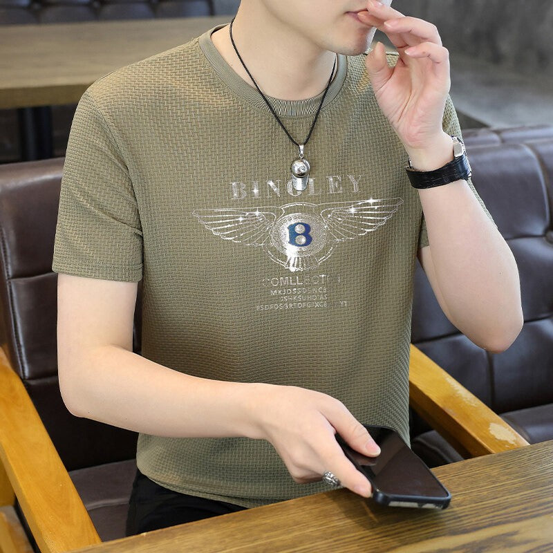cf344-Men's round neck short sleeve fashionable versatile men's T-shirt