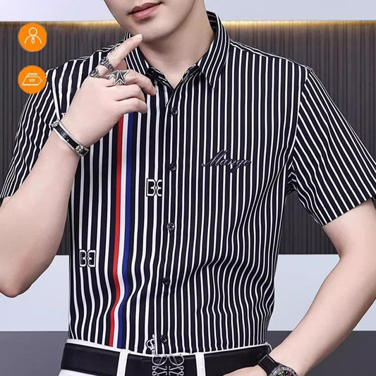 2025 Striped trendy men's short-sleeved shirt(cm419)