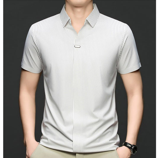 iq368-Men's Seamless Striped Short Sleeve Shirt