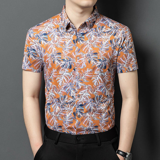 zd369-Men's Ice Silk Fashion Printed Short Sleeve Shirt