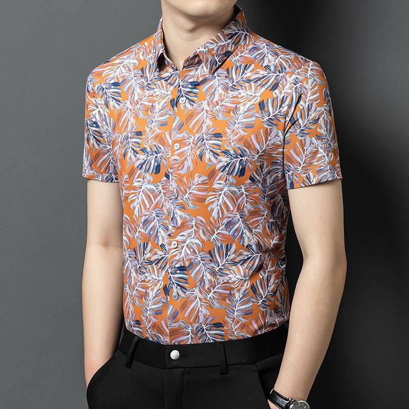zd369-Men's Ice Silk Fashion Printed Short Sleeve Shirt