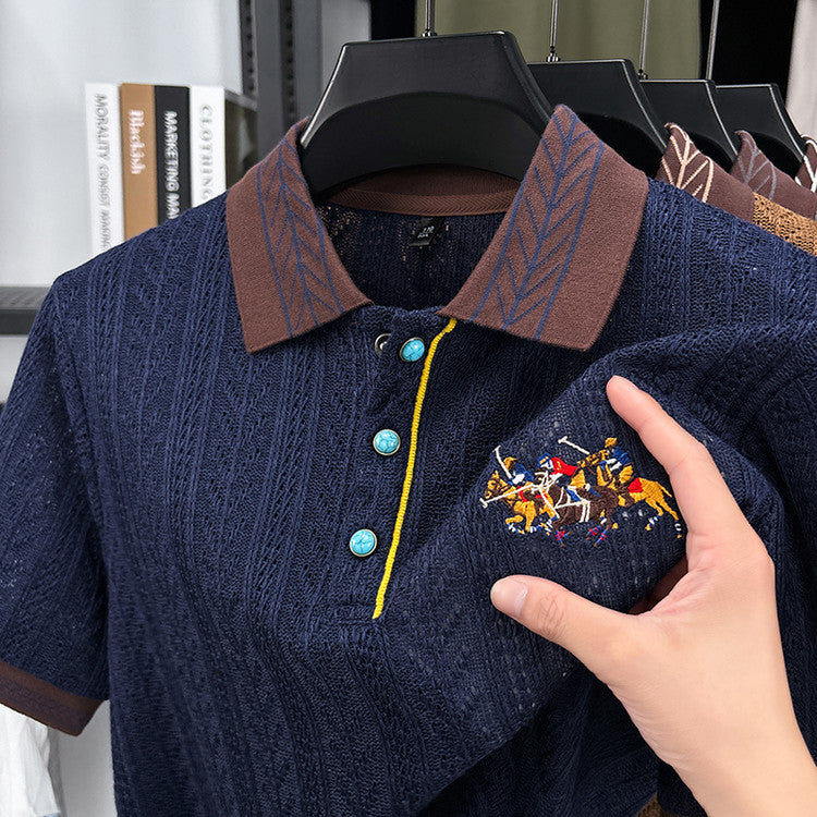 luu389-Summer Men's Classic Pinstripe Short Sleeve POLO Shirt