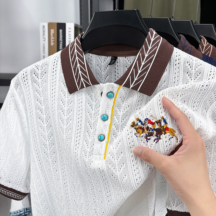 luu389-Summer Men's Classic Pinstripe Short Sleeve POLO Shirt