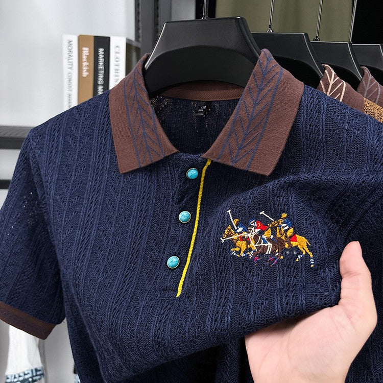 luu389-Summer Men's Classic Pinstripe Short Sleeve POLO Shirt