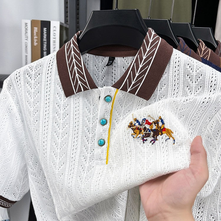 luu389-Summer Men's Classic Pinstripe Short Sleeve POLO Shirt
