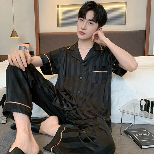 kuu377-Men's summer thin home wear short-sleeved trousers suit