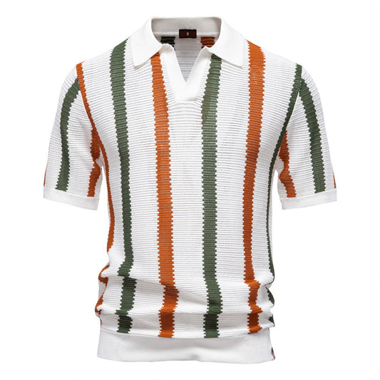 Summer men's knitted breathable hollow short-sleeved POLO shirt
