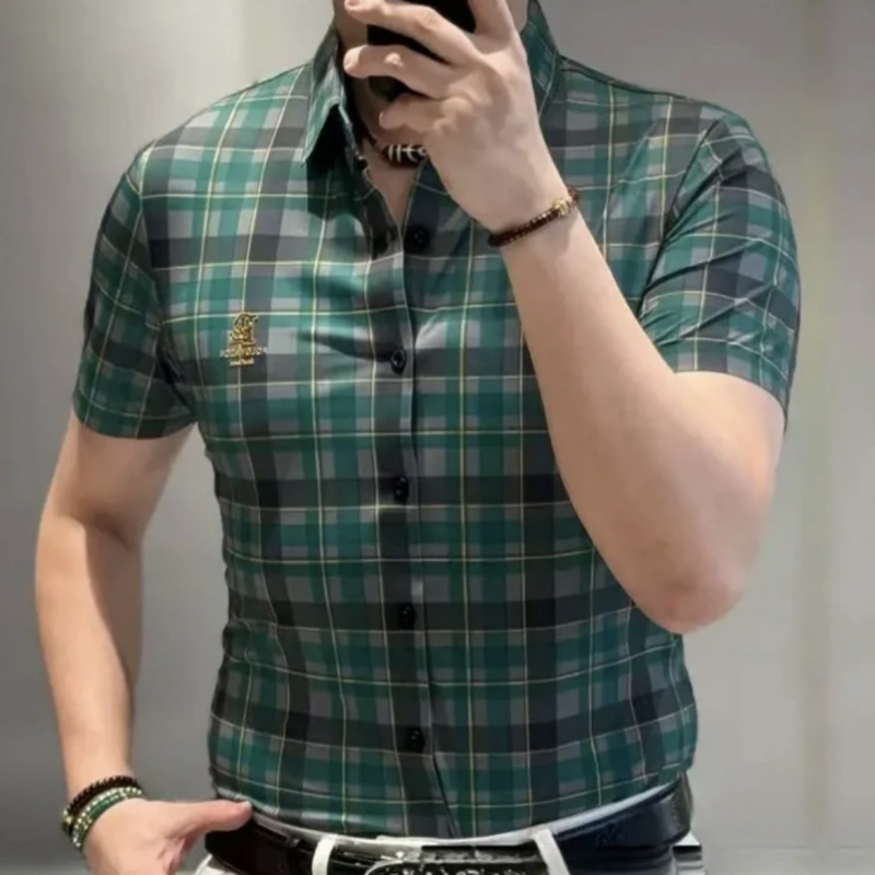 iq374-Men's Ice Silk Short Sleeve Shirt