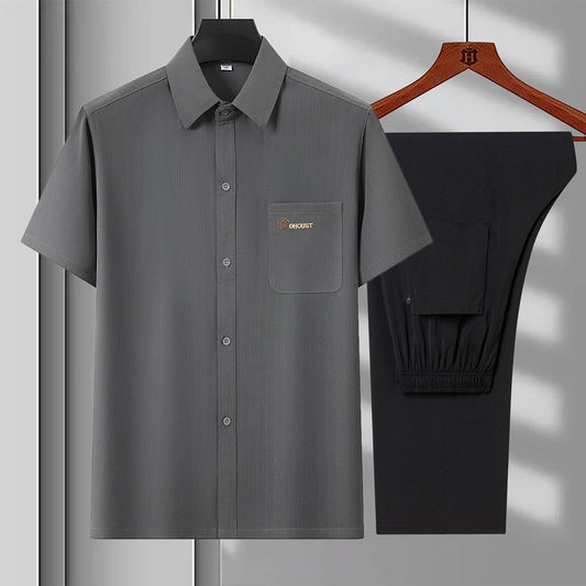 Ice Silk Linen Casual Outfit – Short Sleeve Shirt & Pants