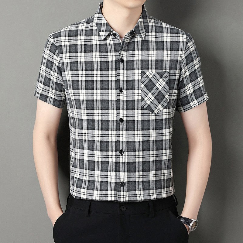 luu465-Men's new summer plaid print casual shirt