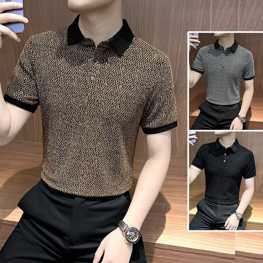 kuu415-Men's summer thin ice silk plaid short-sleeved polo shirt
