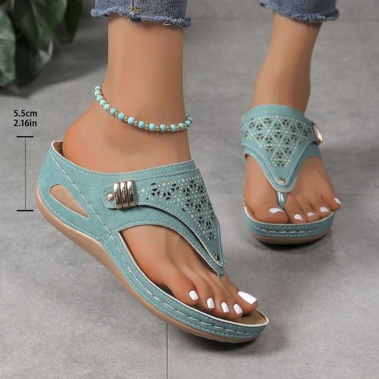 Summer solid color thick-soled hollow sandals(you404)