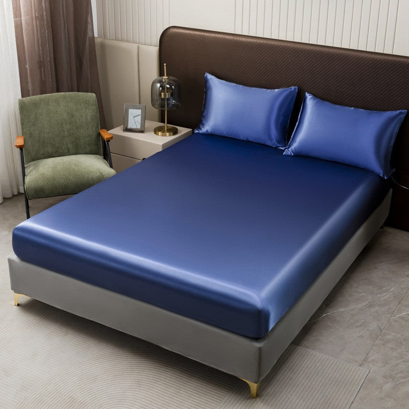 Summer Washed Ice Silk Fitted Sheet Pillowcase