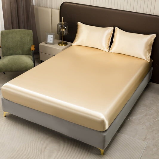 Summer Washed Ice Silk Fitted Sheet Pillowcase