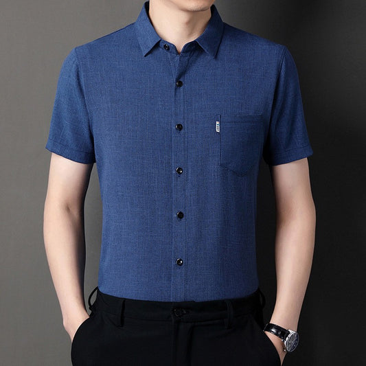 Summer new men's lapel solid color short-sleeved shirt(cm547)